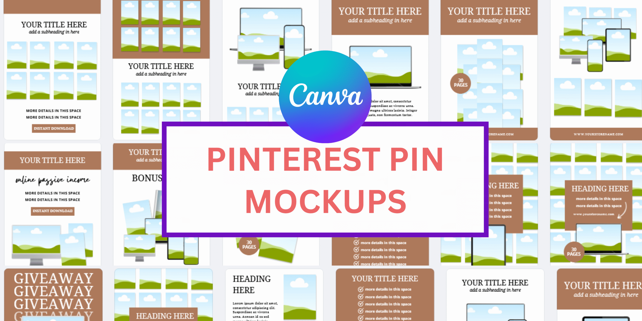 30 Pinterest Pin Template Mockup Bundles